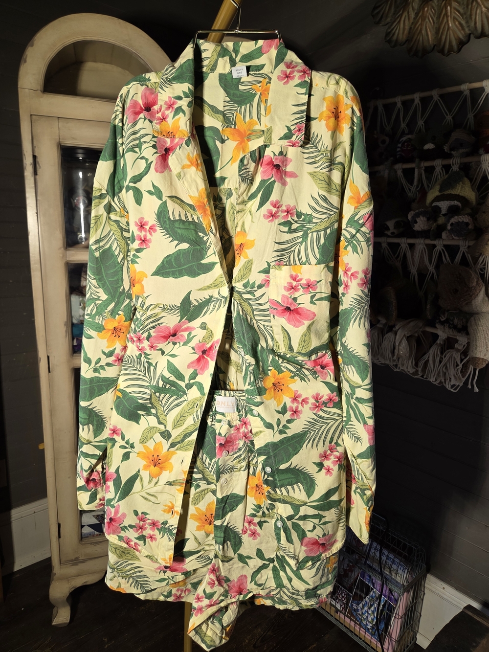 3pc Old Navy Floral Tropical Print Pajama Set in Yellow, Green, Pink